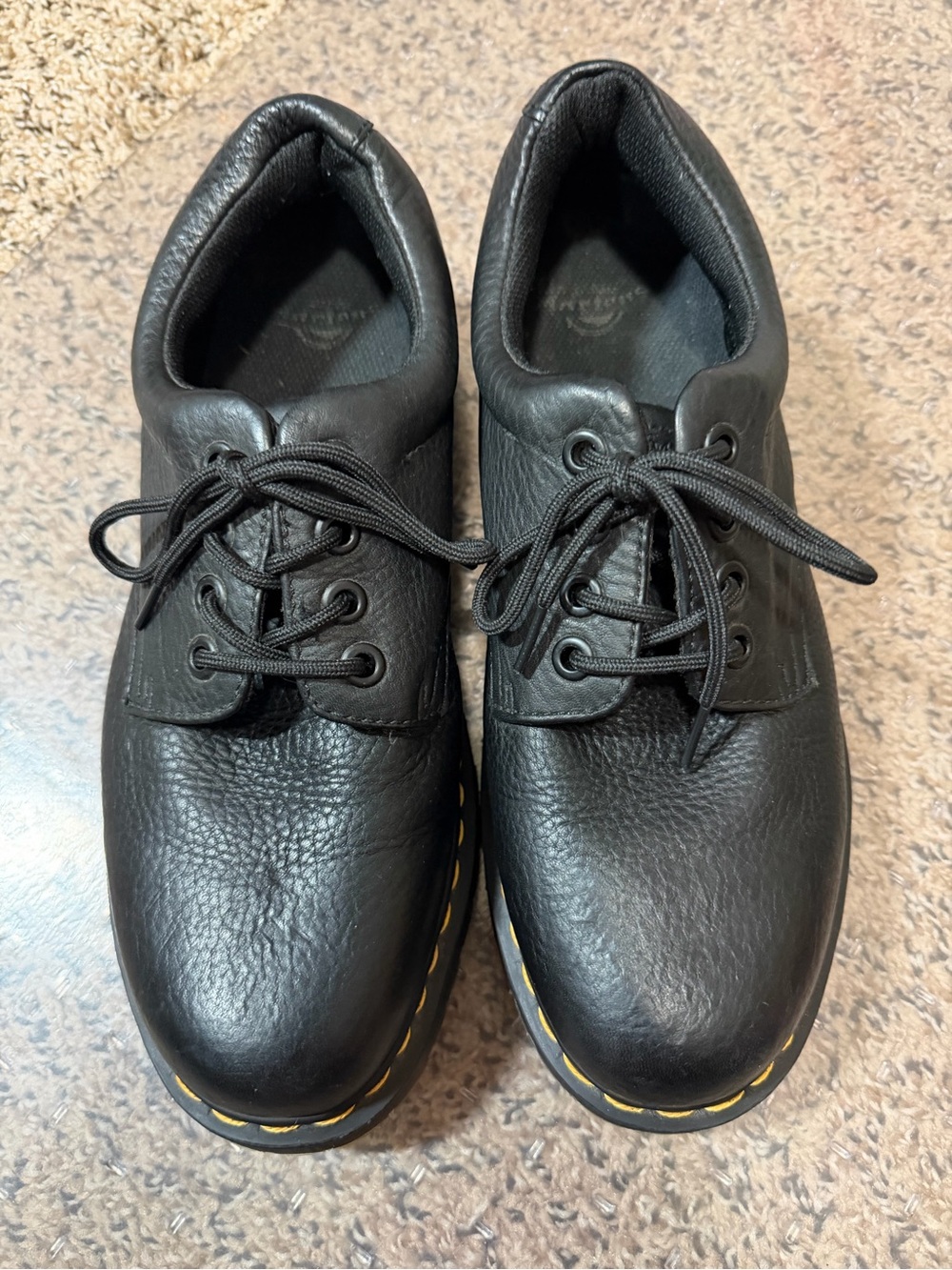 Dr. Martens Black Leather Lace-Up Derby with Yellow Welt Stitching